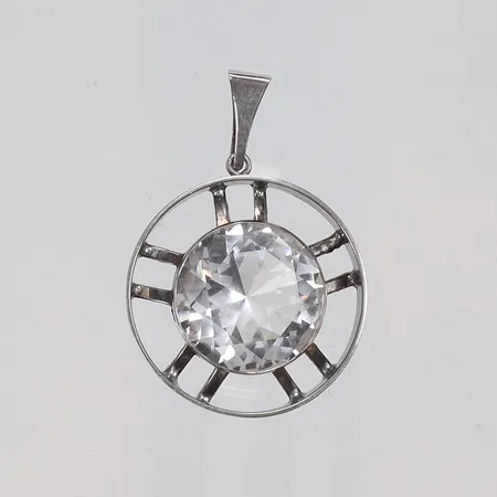 Hänge med slipad bergkristall Ø30mm, Kultasepät Salovaara, Åbo Finland,1994, silver, 830/1000, bruttovikt 11,9g Vikt: 11,9 g