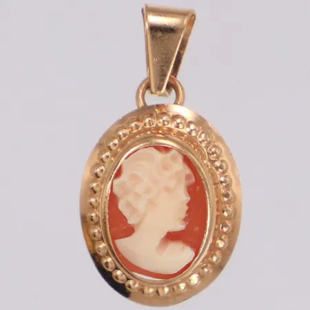 Hänge med camé, längd 17,1mm, bredd 9mm, 18K  Vikt: 0,5 g