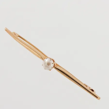 Brosch med pärla, 62mm, 18K, 2,1g.