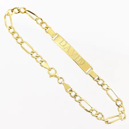 Armband Figaro med platta, 20cm, bredd 5mm, gravyr David, bucklor, 14K Vikt: 4,2 g