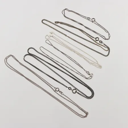 Sex kedjor, 38,5-64cm, 835-925/1000 silver, 25,0g.