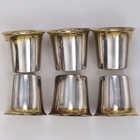 6 Bägare, höjd 43mm,  förgylld insida, Markströms Uppsala, 830/1000 silver Vikt: 130,9 g