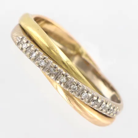 Ring diamanter 10 x ca 0,005ct stl 17, bredd 4mm, röd/vit/gulguld, 18K.  Vikt: 3,2 g