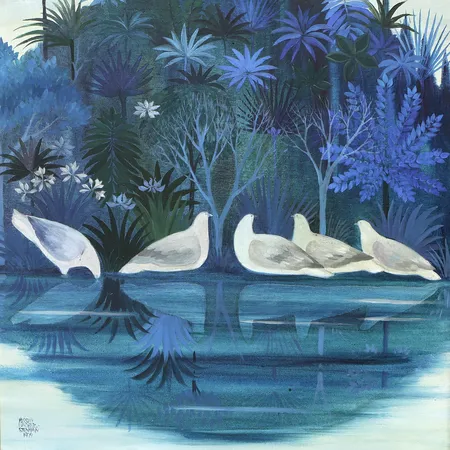 Tavla av Kerstin Lundberg Stenman, 1979, signerad, olja på pannå, bildmått 49x60cm, rammått 54x65cm Skickas med postpaket.