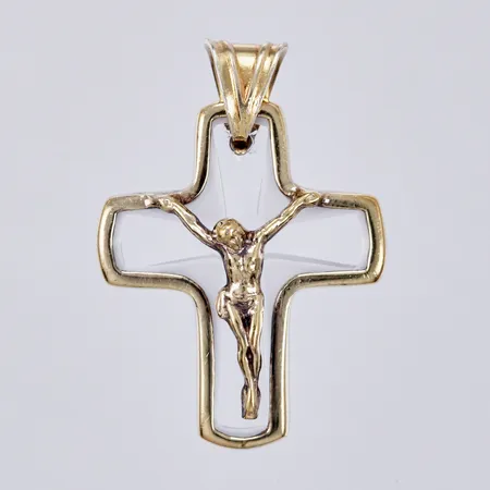 Hänge Kors med vit sten längd ca 2,4cm bredd ca 5-17mm, förgyllt 925/1000 silver Vikt: 2,4 g