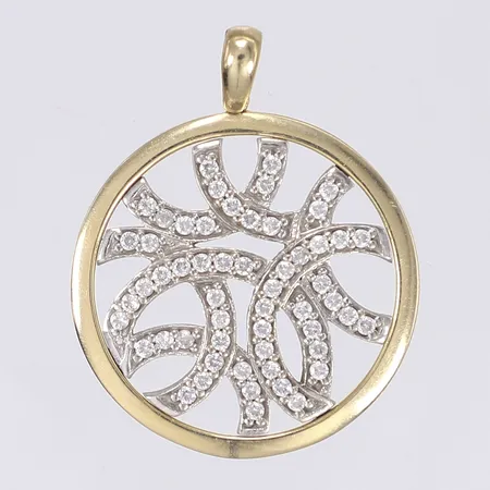 Hänge med vita stenar Ø29mm höjd inkl öglan 34mm 14K Vikt: 6 g