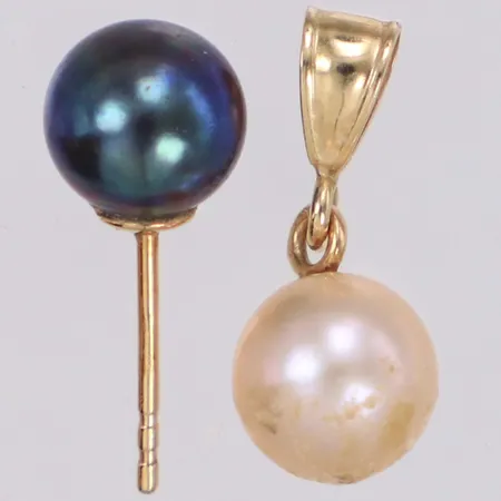 Hänge och örhänge, odlade pärlor Ø6,7-6,9mm, defekt, 14K  Vikt: 1,2 g