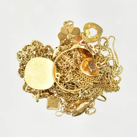 Diverse defekt guld med stenar, 18K. Vikt: 33,5 g