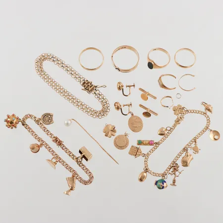 Diverse guld, defekter/gravyrer, 18K, 71,2g.