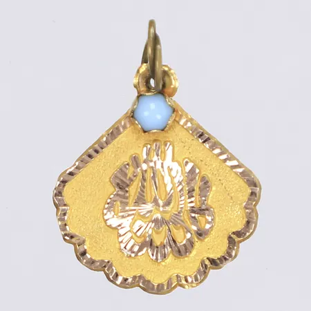 Hänge med blå sten höjd 27mm inkl öglan som inte är av guld, 14K Vikt: 0,6 g