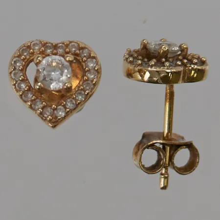 Ett par örhängen "hjärtan" 7mm, vita stenar, 14K 1,6g.