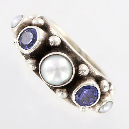 Ring Kum Kum med stenar, stl 15, justerbar skena, bredd: 6-9-mm, silver 925/1000 Vikt: 9,7 g