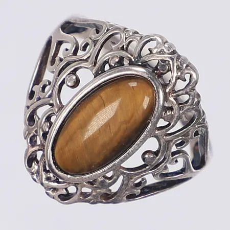 Ring med tigeröga stl 19 bredd 2-22mm silver 925/1000 Vikt: 3,8 g