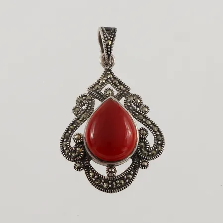 Hänge med markasiter samt sten, 45x25mm, 925/1000 silver, 5,3g.