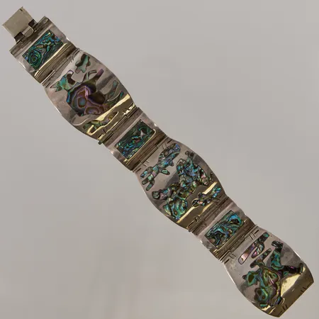 Armband pärlemorinlägg, halvstel, ca 18cm, bredd:23-30mm, Mexico Sterling, 925/1000 Silver 37,0g.