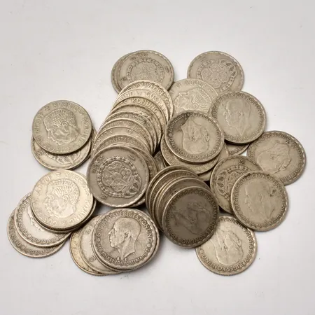 50st svenska mynt i silver, 1kronor, 400/1000, vikt 346,9g.