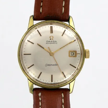 Herrur Omega Seamaster, doublé/stål, Ø34mm, automatisk, datumfönster, Cal: 565, Ref-nr: 166.002, Verk-nr: 24329390, läderband