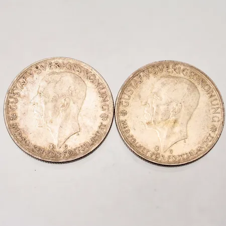 2st 5kronor i silver, Jubileumsmynt Sveriges Rikstad, 900/1000, vikt 49,96g.