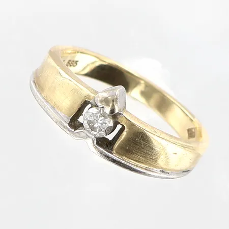 Ring med diamant 0,12ct, stl 16¼, bredd: 3-7mm,vitguld/gulguld,14K Vikt: 3,4 g