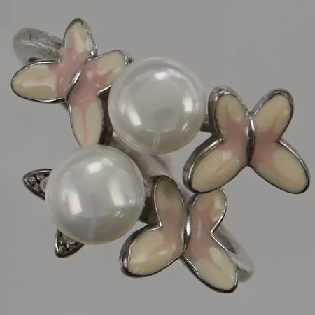 Ring "fjärilar" Ø18¾, bredd:18mm, plastpärlor, 925/1000 Silver 3,4g.