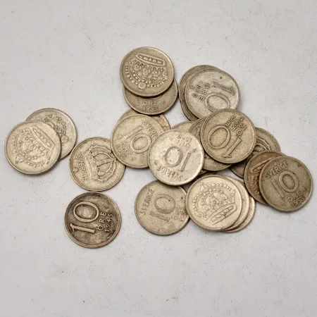 25st svenska mynt i silver, 10ören, 400/1000, vikt 35,63g.