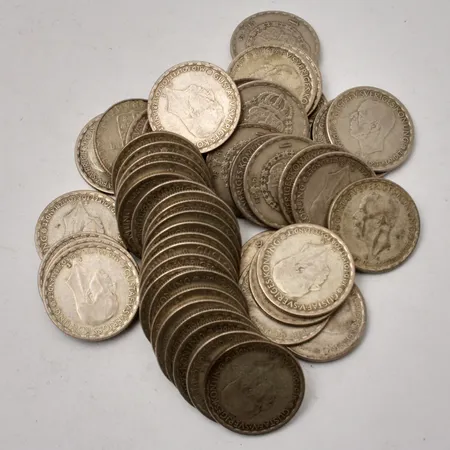 50st svenska mynt i silver, 1kronor, 400/1000, vikt 346,69g.