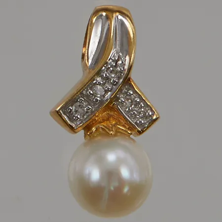 Hänge diamanter 5x ca 0,01ct, 17mm, odlad sötvattenspärla ca 7mm, 18K 1,9g.