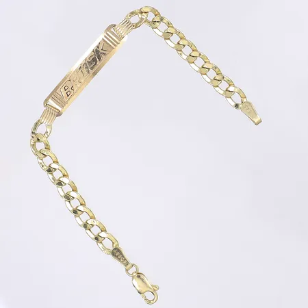 Armband pansarlänk med namnbricka 16,5cm bredd 6mm skevt lås 14K  Vikt: 6,4 g