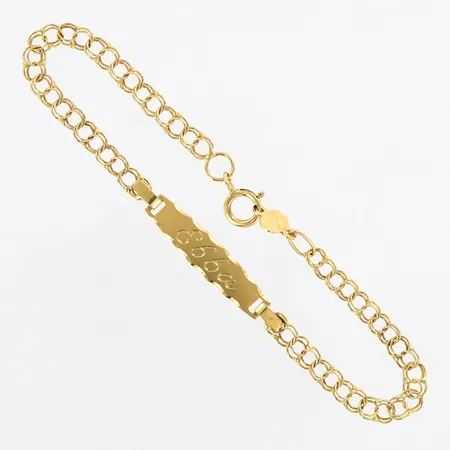 Barnarmband Bismarck bricka, 13cm, bredd 3-4,5mm, gravyr, 18K.  Vikt: 1,3 g