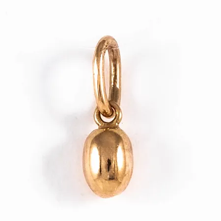 Hänge (massivt ägg) i 18K guld. Det är 4 mm brett, 12,5 mm långt inkl. ögla och väger 0,9g. 