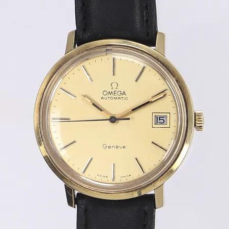 Omega Genève automat Ø35mm datum stål läderband något repig inga tillbehör 