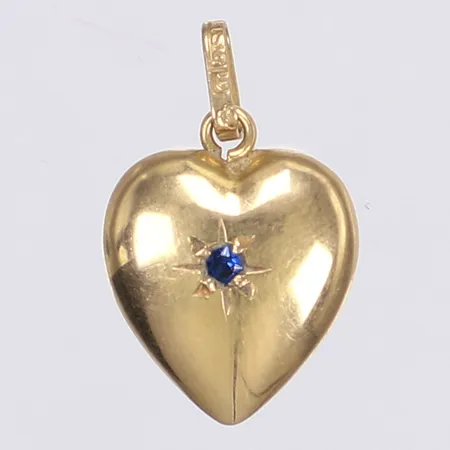Hänge hjärta med blå sten höjd 17mm inkl öglan svenska stämplar 1976 18K Vikt: 0,9 g