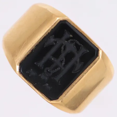 Klackring med svart sten, stl 21, bredd 7-17mm, 18K Vikt: 25,7 g