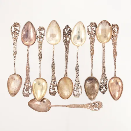 10 Kaffeskedar, längd: 10,5cm, silver 830/1000 Vikt: 93,7 g