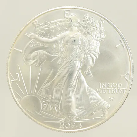 Mynt, United States Of America, One Dollar, 1OZ, Liberty, In God We Trust, Ø40mm, år 2024, plastetui, silver 999/1000, 31,2g Vikt: 31,2 g