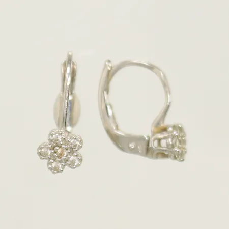 Örhängen vitguld med vita stenar, längd 14mm, bredd 1-5mm, 14K, 1,3g Vikt: 1,3 g