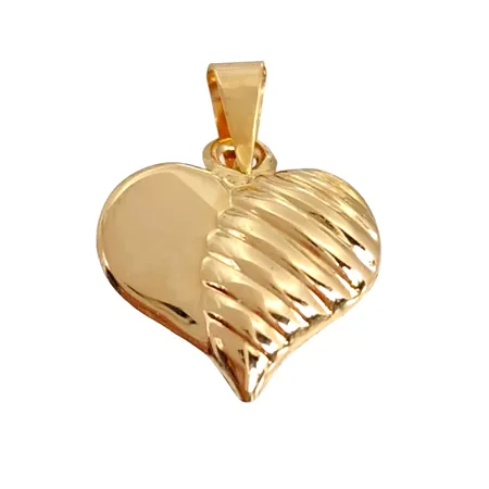 Hänge Hjärta, 18K guld, tunn modell, delvis mönstrad, Guldfynd (GHA), längd inkl. ögla 16 mm, bredd 11 mm, fint skick Vikt: 0,2 g