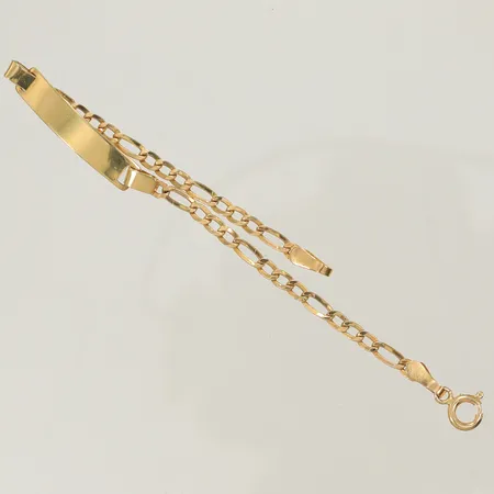 Armband med platta 12,5cm bredd 4,3mm, trasig vid låsögla, 14K  Vikt: 1,2 g