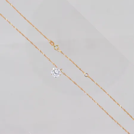 Kedja Singapore 42-45cm, bredd 1,2mm, hänge med vit sten, Ø 8mm, GHA, 18K Vikt: 2,2 g