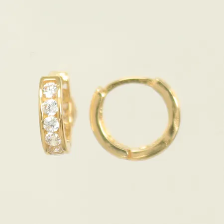 Örhängen med vita stenar Ø 10mm, bredd 2,5mm, 14K, 1,1g Vikt: 1,1 g