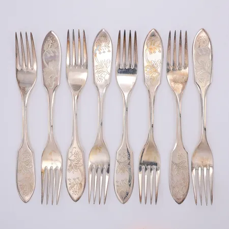 8 Bordsgafflar modell Tornedal 18cm, Mema år 1978, 830/1000 silver Vikt: 268 g