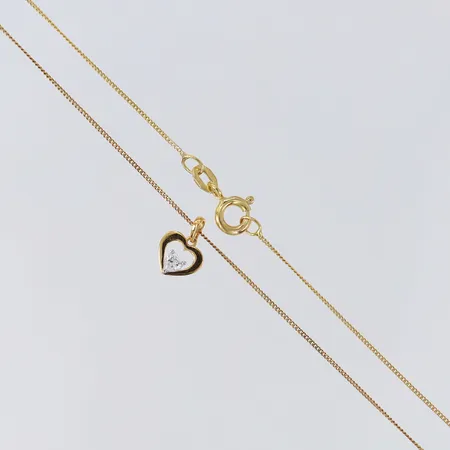 Collier med hänge hjärta och sten, längd 42cm, bredd 0,8-7,5mm, 9K. Vikt: 1,3 g