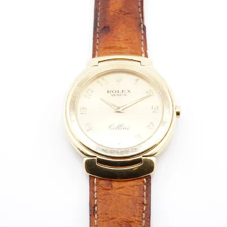 Herrur Rolex Cellini 18K 37mm Ref: 6623-8, serie nr:_ S109421, viklås 18K box & cert. gravyr bakboett läderband defekt cetifikat ej daterat Vikt: 0 g