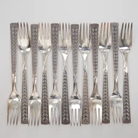 Tolv Bordsgafflar modell Juvel, längd: 18,5cm, Norway, silver 830/1000  Vikt: 407,4 g
