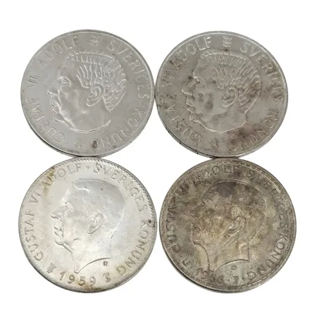 5 kronor, 4 stycken, silver 400/1000, 72,1g, finvikt cirka 28,8g