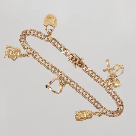 Armband Bismarck med berlocker, 18,5cm, bredd 4,8mm, 18K Vikt: 11,9 g