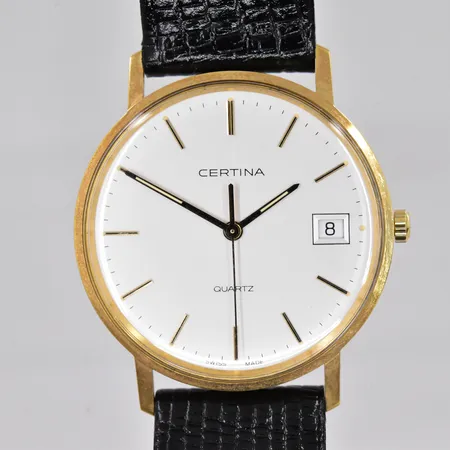 Herrur Certina 18K, Ø33mm, quartz, datum, läderband, etui