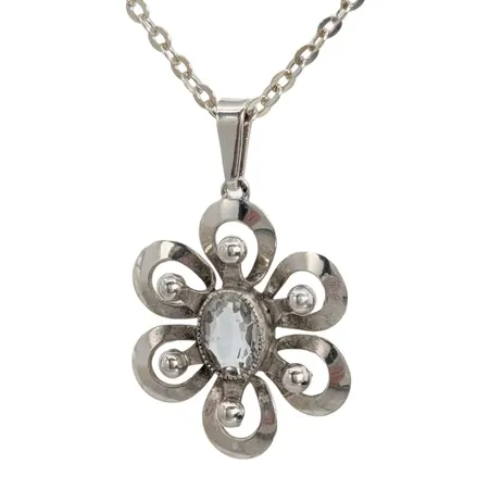 Retro Hänge med Halskedja Ankarlänk, silver, vit sten, hänge längd inkl. ögla 33,5 mm, bredd 21,5 mm, kedja längd 42,5 cm, bredd 2 mm, kedja stämplad Balestra 835/1000, sten utan anmärkning Vikt: 4,8 g