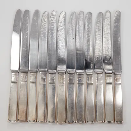 12 Bordsknivar Rosenholm, 198mm, GAB, repor, stålblad, silver 830/1000. Bruttovikt: 780,6g 