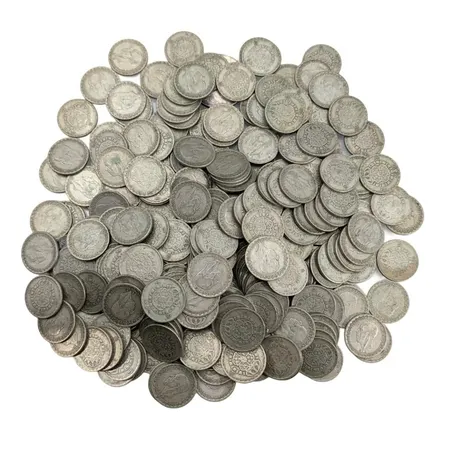 Parti silvermynt 400/1000 finvikt cirka 725g, 3 mynt 50 kr 1976 925/1000 finvikt 75g 